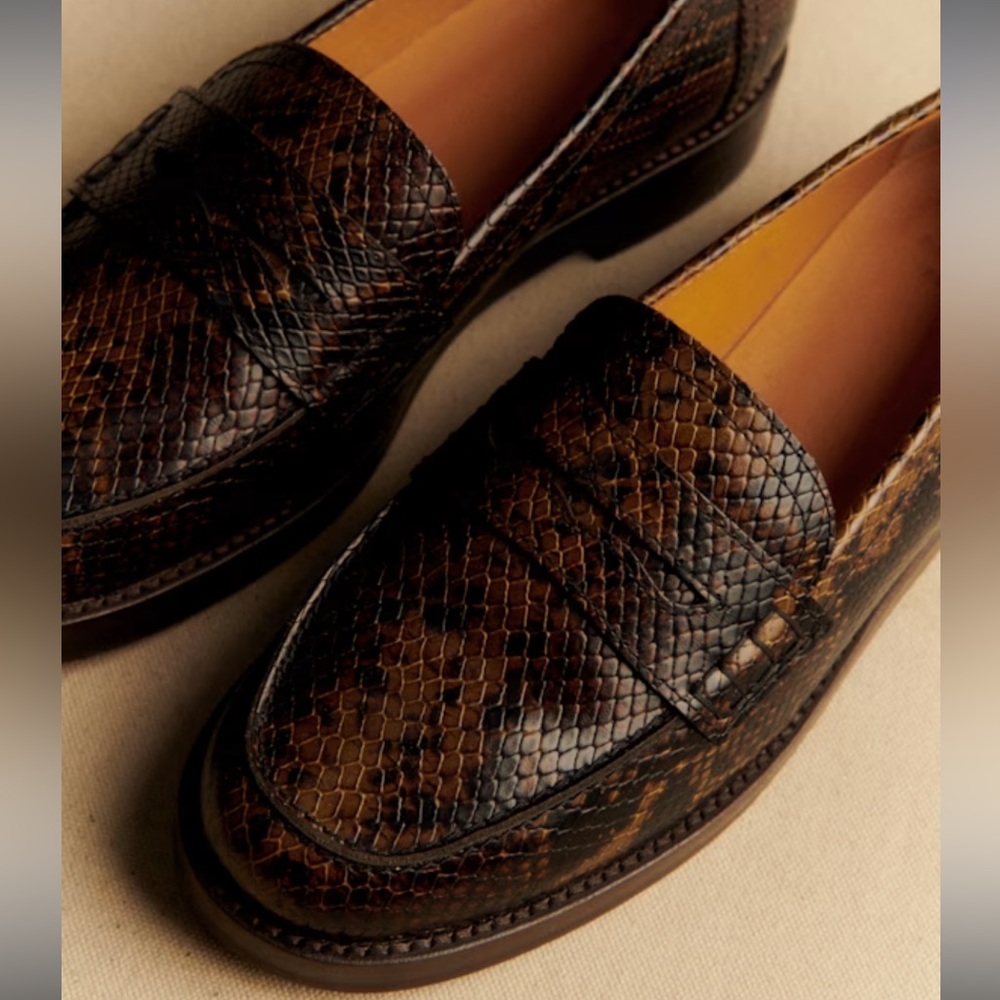 Sezane Andrea Loafers Khaki Python Print - Size 38